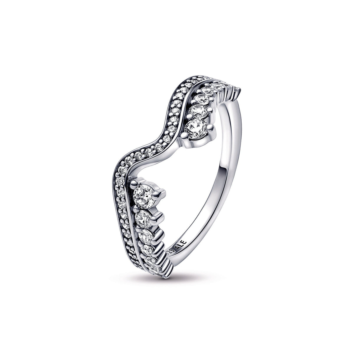 Pandora Sparkling Asymmetric Wave Ring