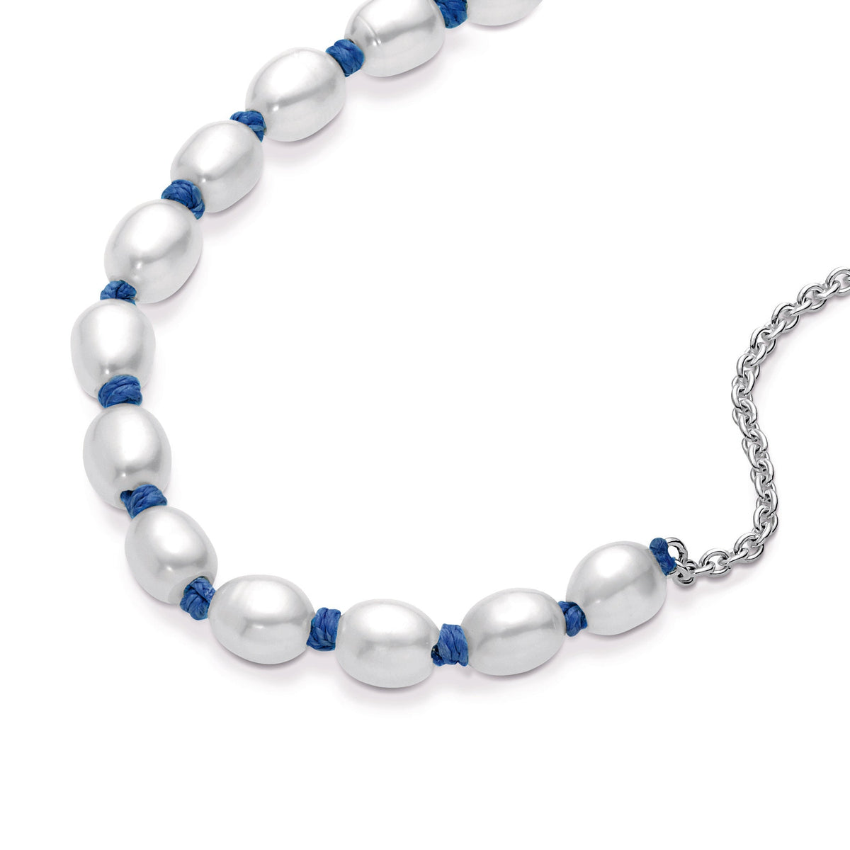 Pandora Bracelet Featuring Freshwater Cultured Pearl Blue Cord Chain