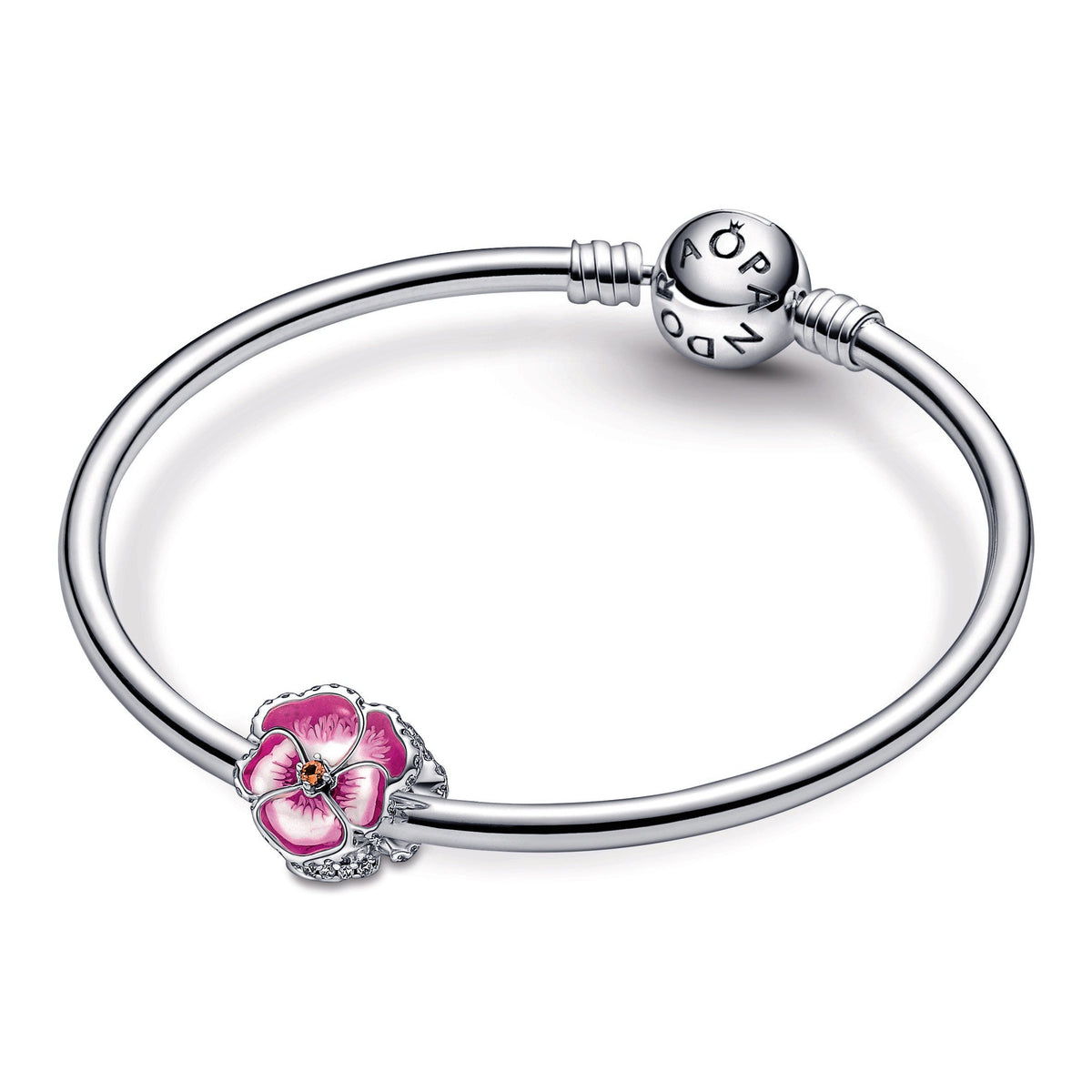 Pandora Charm Featuring Pink Pansy Flower