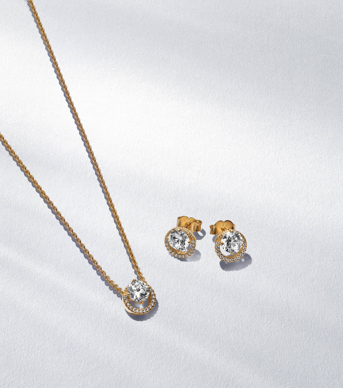 Pandora Jewelry Set Featuring Round Halo 14K Gold-Plated Necklace & Earring Gift Set