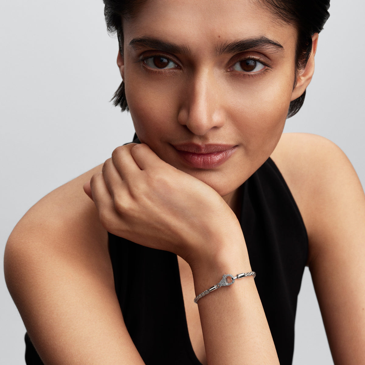Pandora Bracelet Featuring Pavé Clasp Foxtail Chain Charm