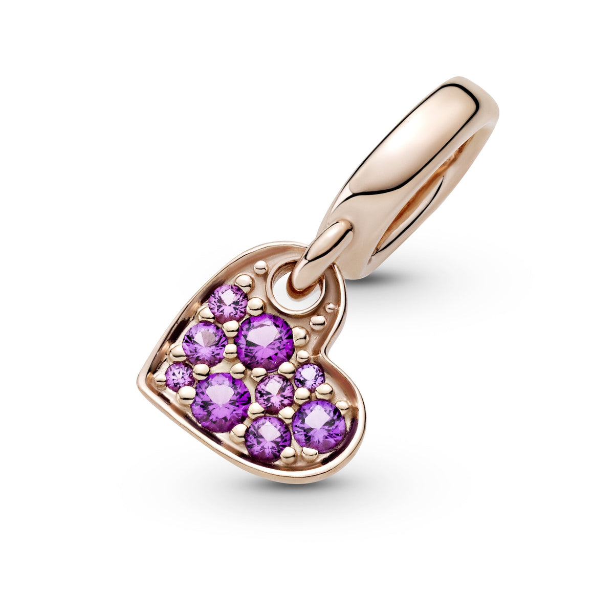 Pandora Charm Featuring Royal Purple Pavé Tilted Heart Dangle
