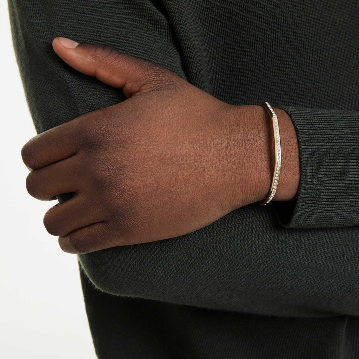 Swarovski Dextera bangle with white octagon-shaped accents and ruthenium plating