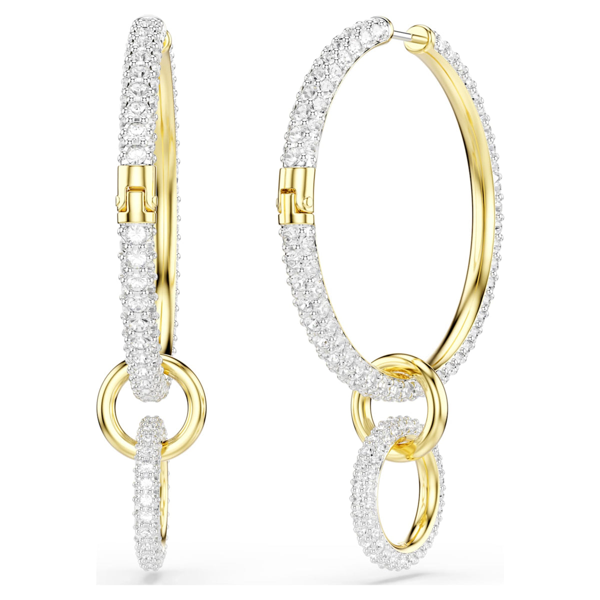 Swarovski Dextera hoop earrings with white round-cut accents and an 18K gold finish