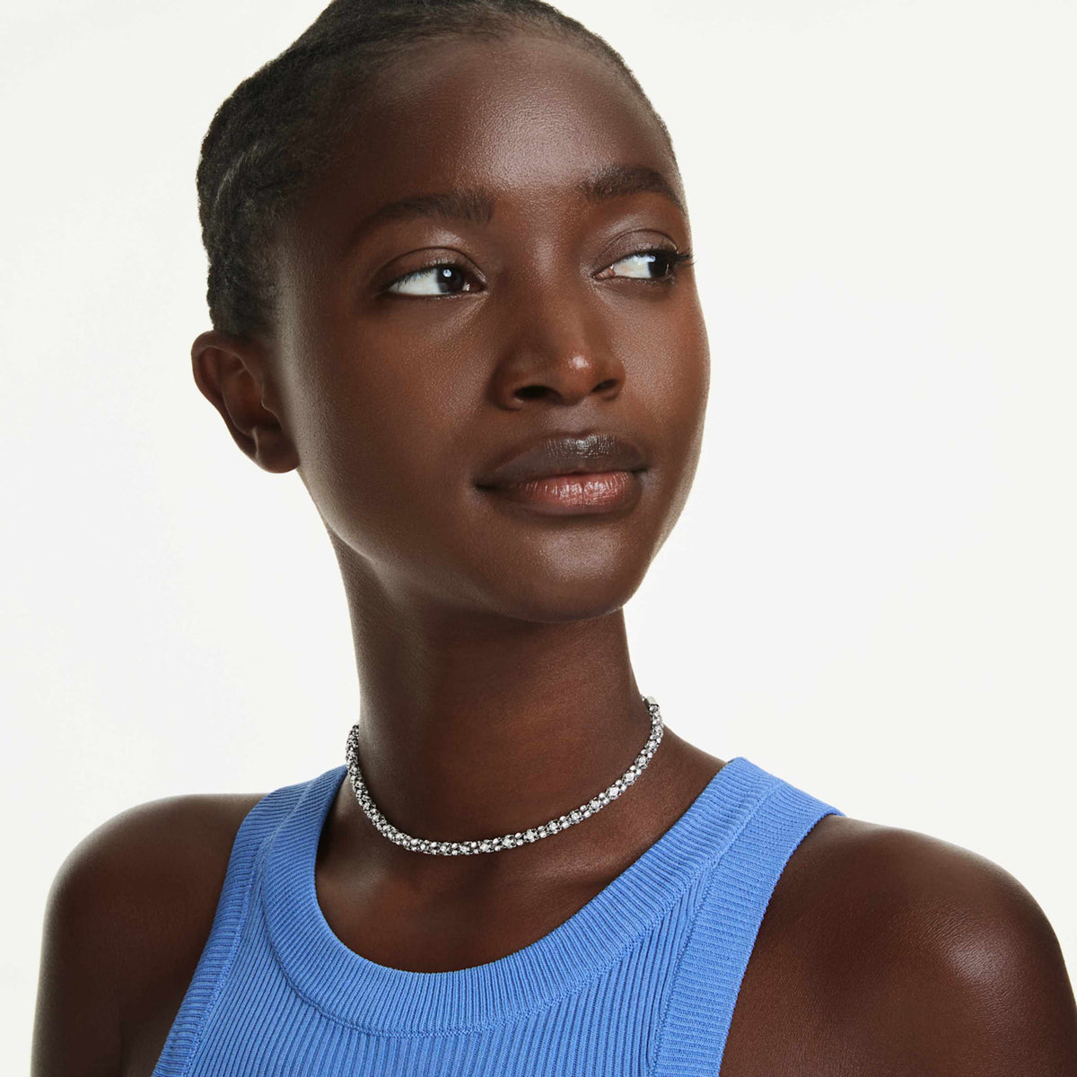 Swarovski Dextera necklace with white round-cut accents and an 18K gold finish
