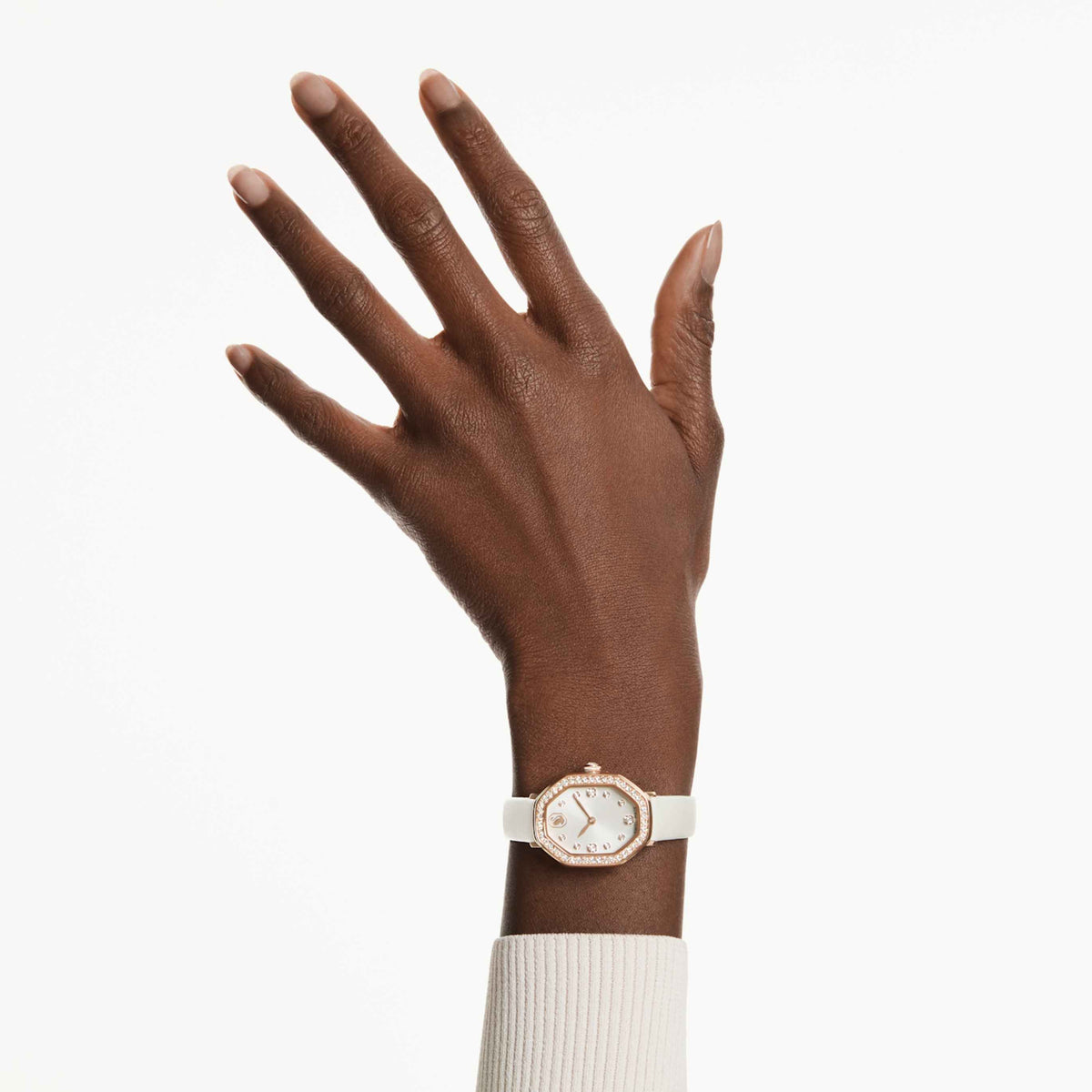Swarovski Dextera octagon watch Swiss Made, Leather strap, Brown, Rose gold-tone finish