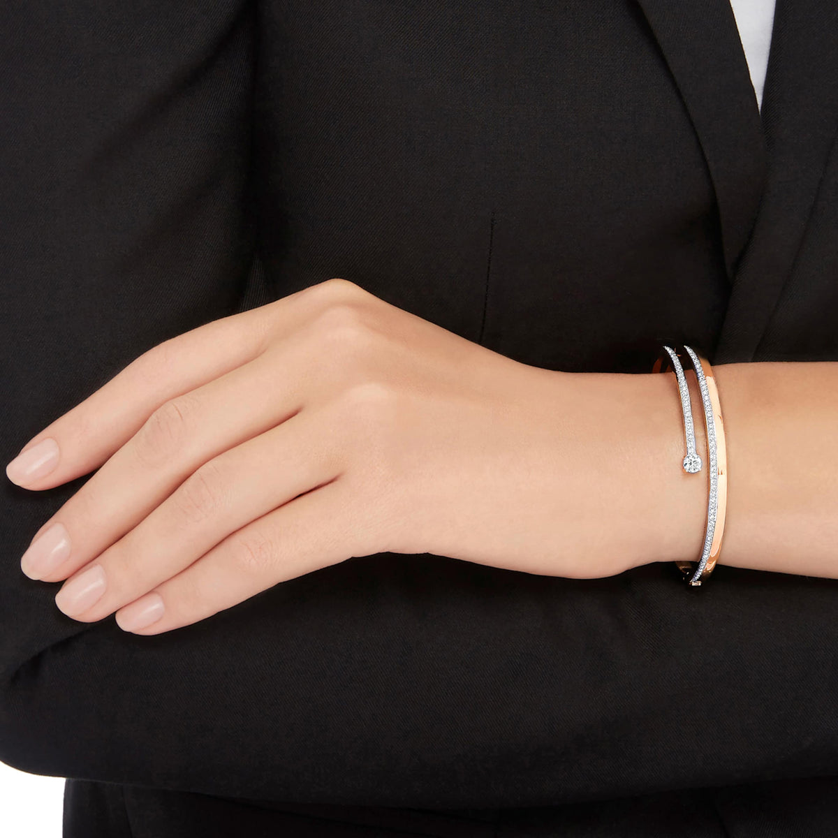 Swarovski Fresh bangle with white round-cut accents and rhodium plating