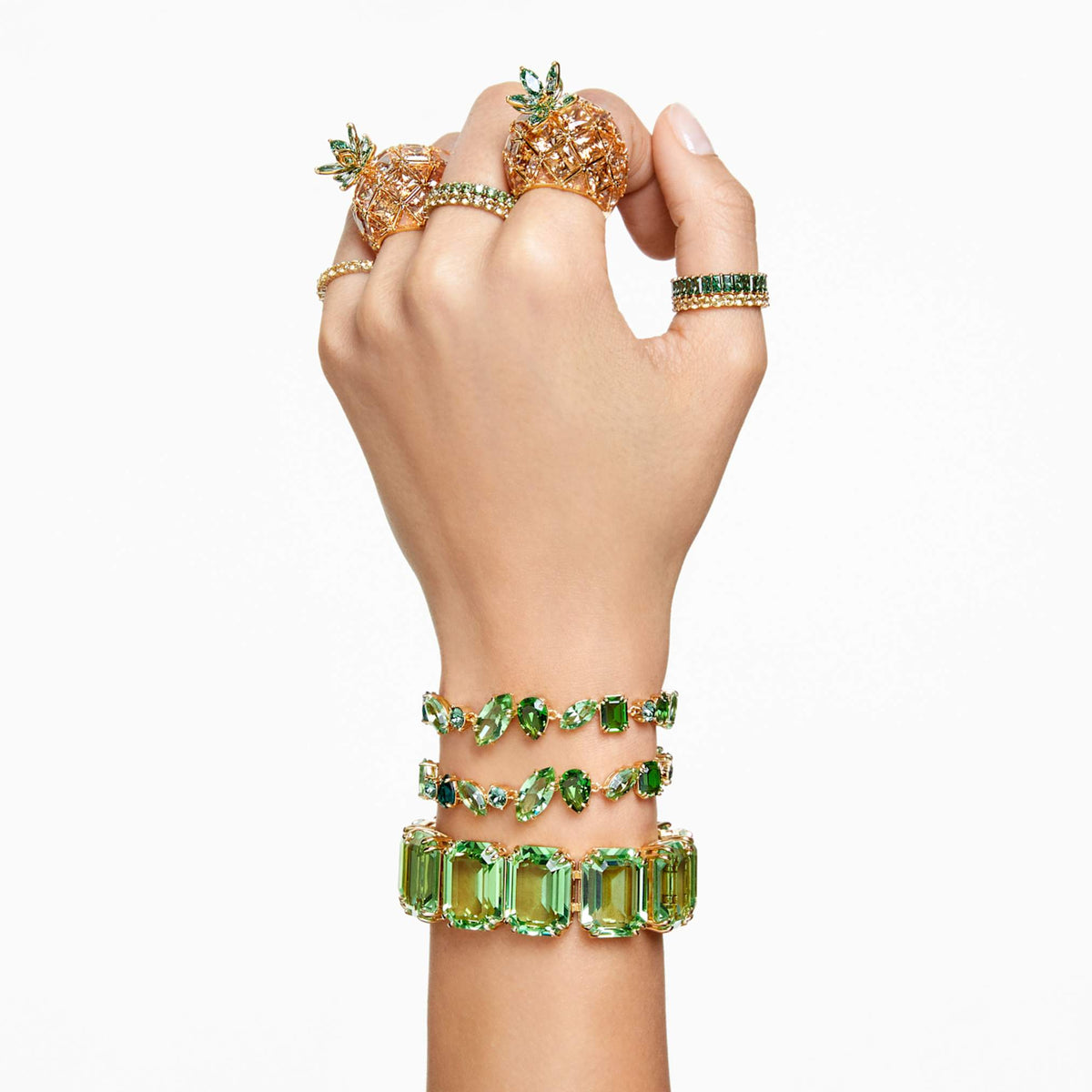 Swarovski Gema bracelet with green mixed-cut accents and an 18K gold finish