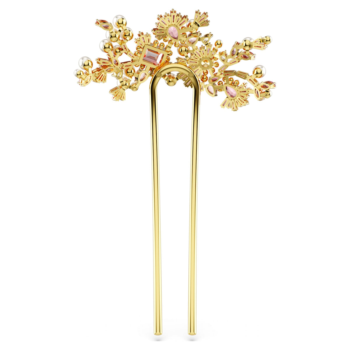 Swarovski Gema hair clip Crystal pearl, Mixed cuts, Flower, Pink, Gold-tone plated