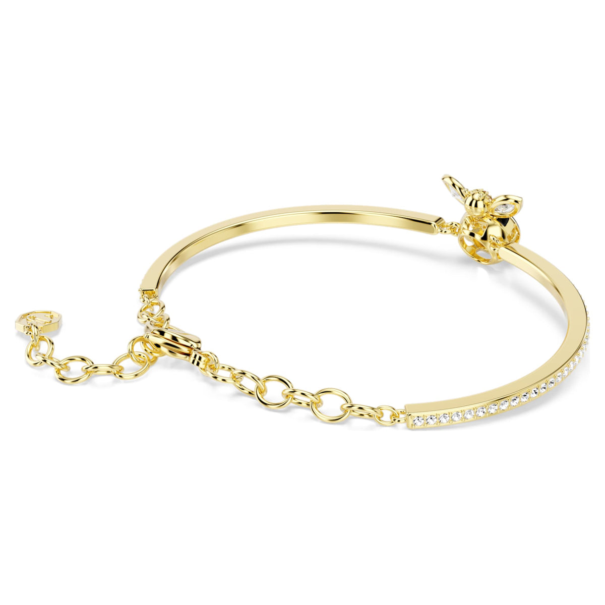 Swarovski Idyllia bangle featuring a bee motif with multicolored mixed-cut accents and an 18K gold finish