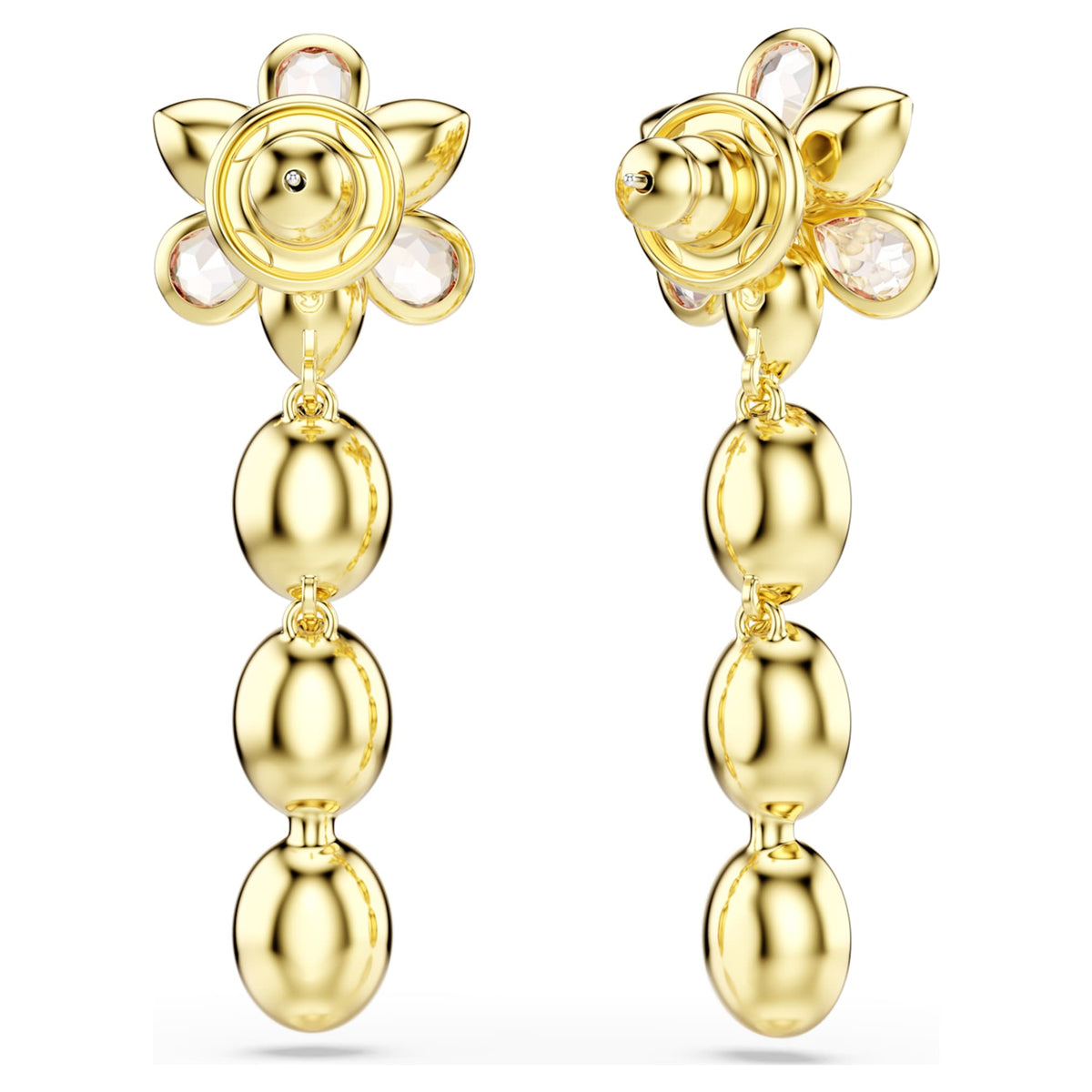 Swarovski Idyllia drop earrings featuring a flower motif with multicolored mixed-cut accents and an 18K gold finish