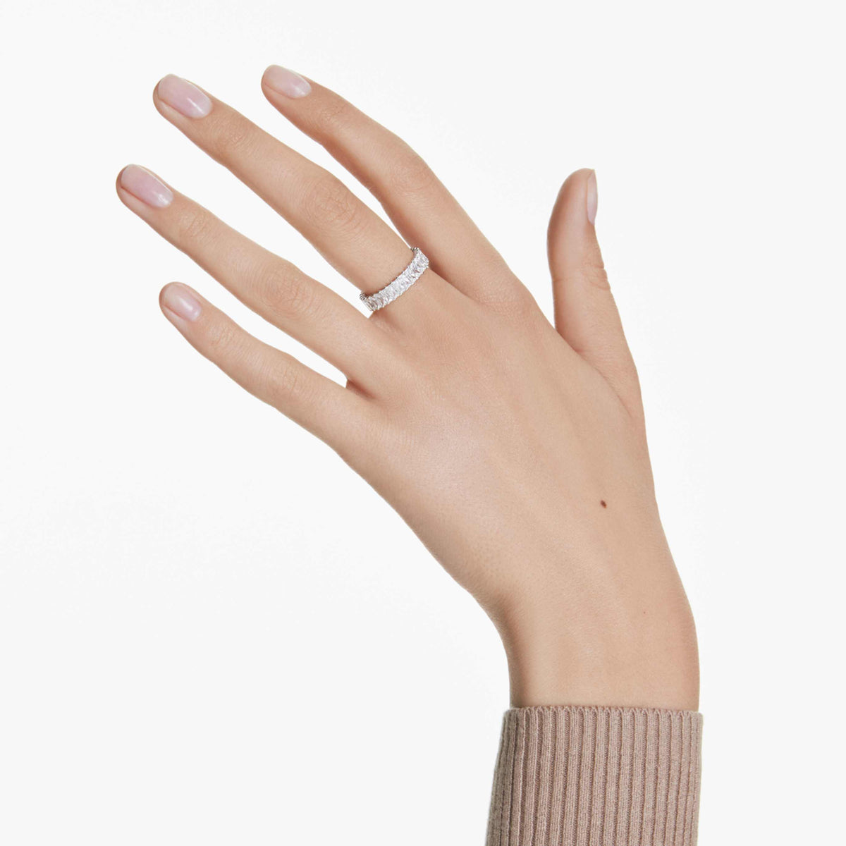 Swarovski Matrix ring with pink baguette-cut accents and an 18K rose gold finish