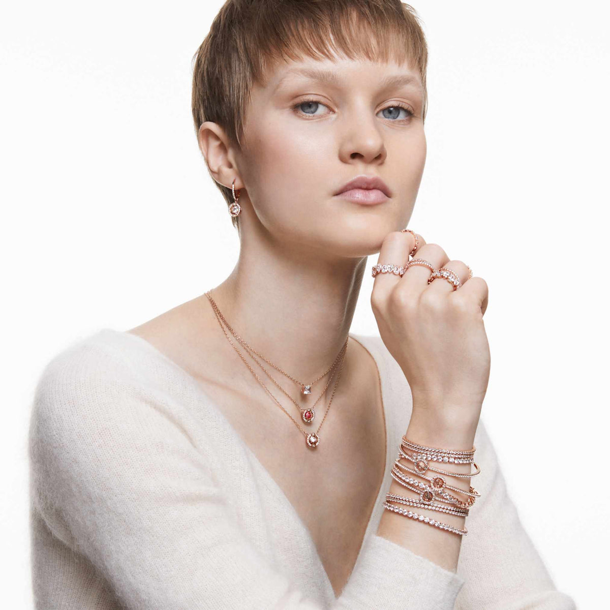 Swarovski Matrix Vittore ring with white marquise-cut accents and an 18K rose gold finish