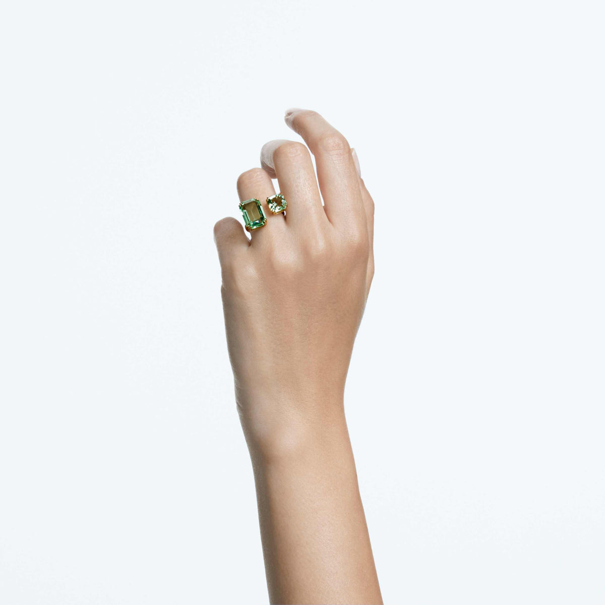 Swarovski Millenia open ring with blue octagon-cut accents and rhodium plating
