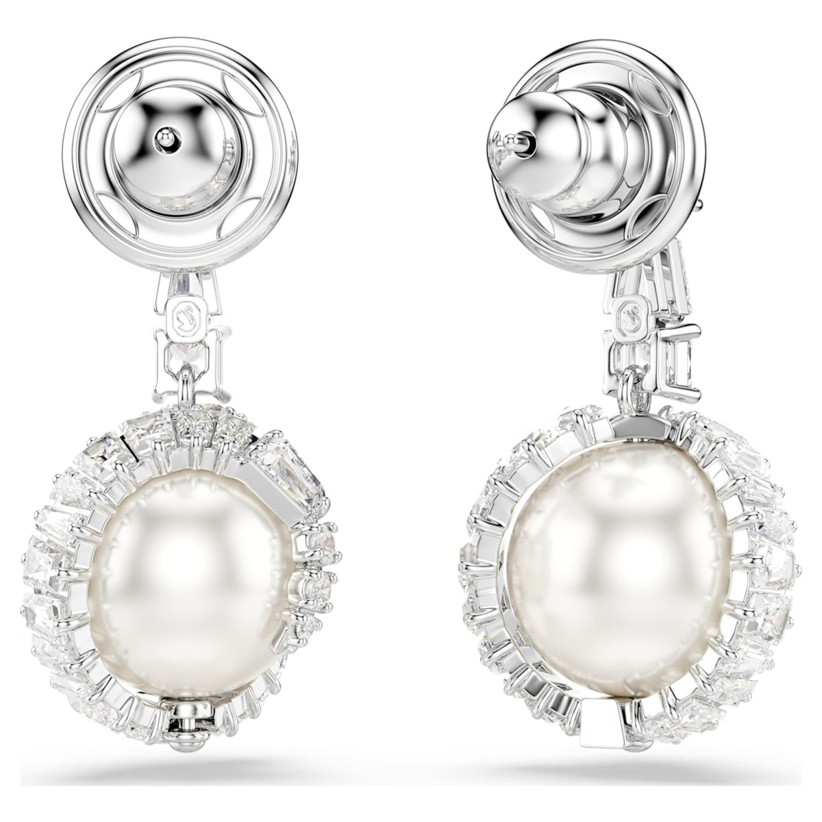 Swarovski Snake drop earrings Crystal pearl, Mixed cuts, Year of the Snake, White, Rhodium plated