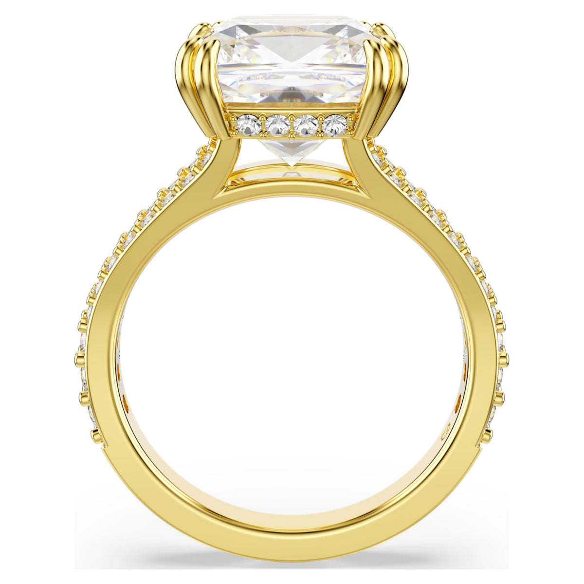 Swarovski Stilla cocktail ring with white square-cut accents and an 18K gold finish