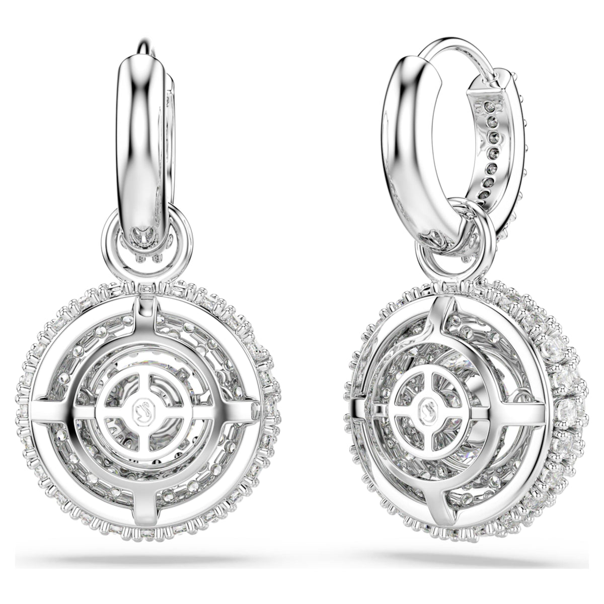Swarovski Sublima drop earrings with white round-cut accents and rhodium plating