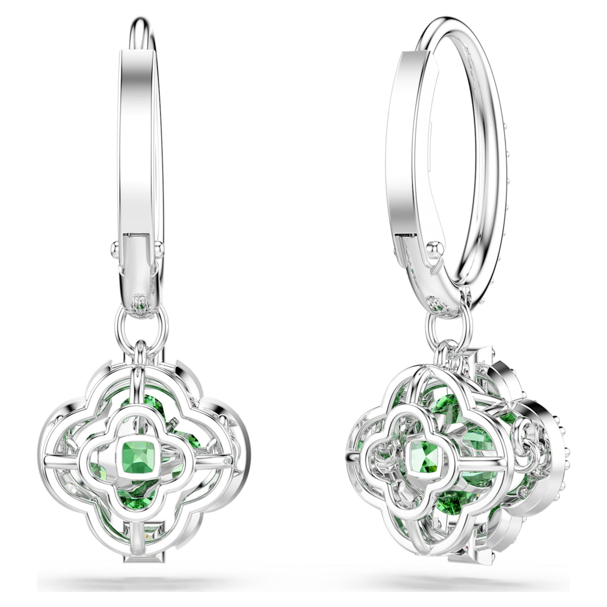 Swarovski Una Angelic drop earrings with green mixed-cut accents and rhodium plating