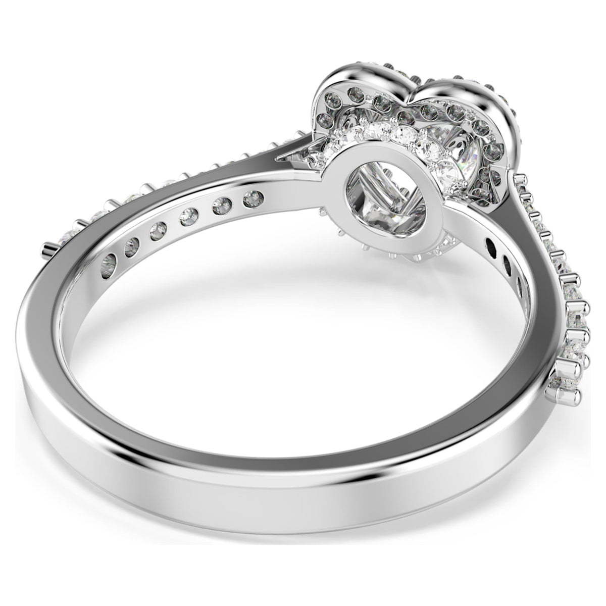 Swarovski Una Angelic motif ring featuring a heart motif with white mixed-cut accents and rhodium plating