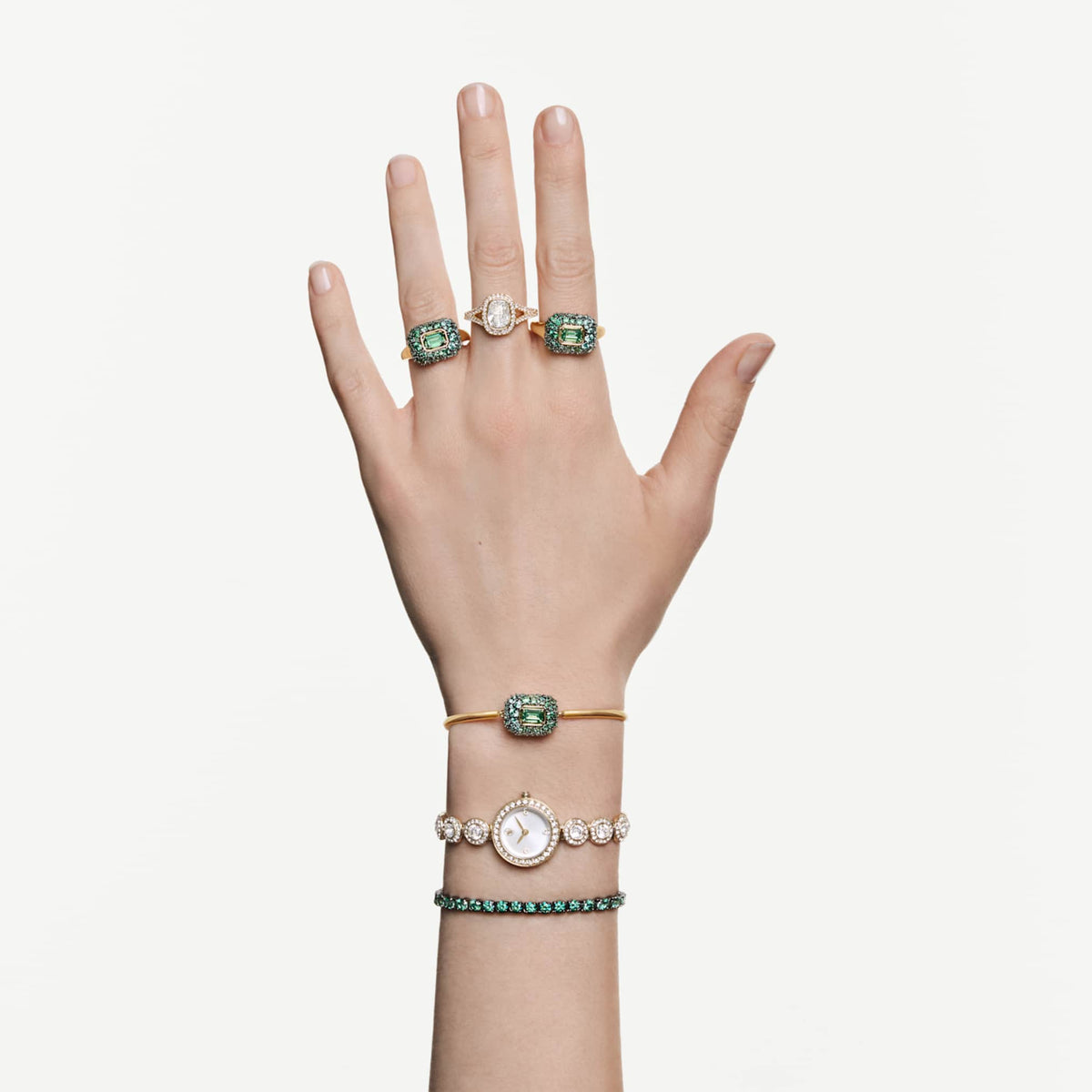 Swarovski Una Angelic ring with white cushion-cut accents and an 18K gold finish