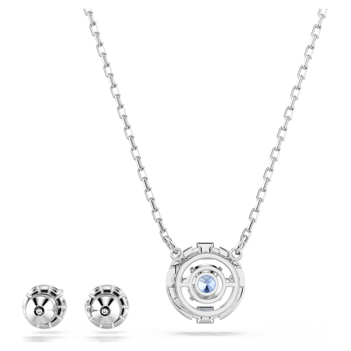 Swarovski Una set with blue round-cut accents and rhodium plating
