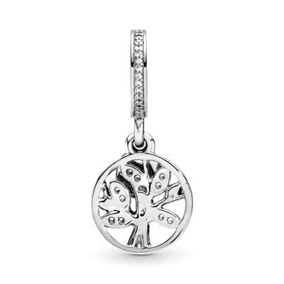 Pandora Charm Featuring Family tree silver dangle with 14k and clear cubic zirconia