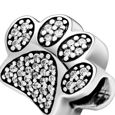 Pandora Charm Featuring Paw silver charm with cubic zirconia