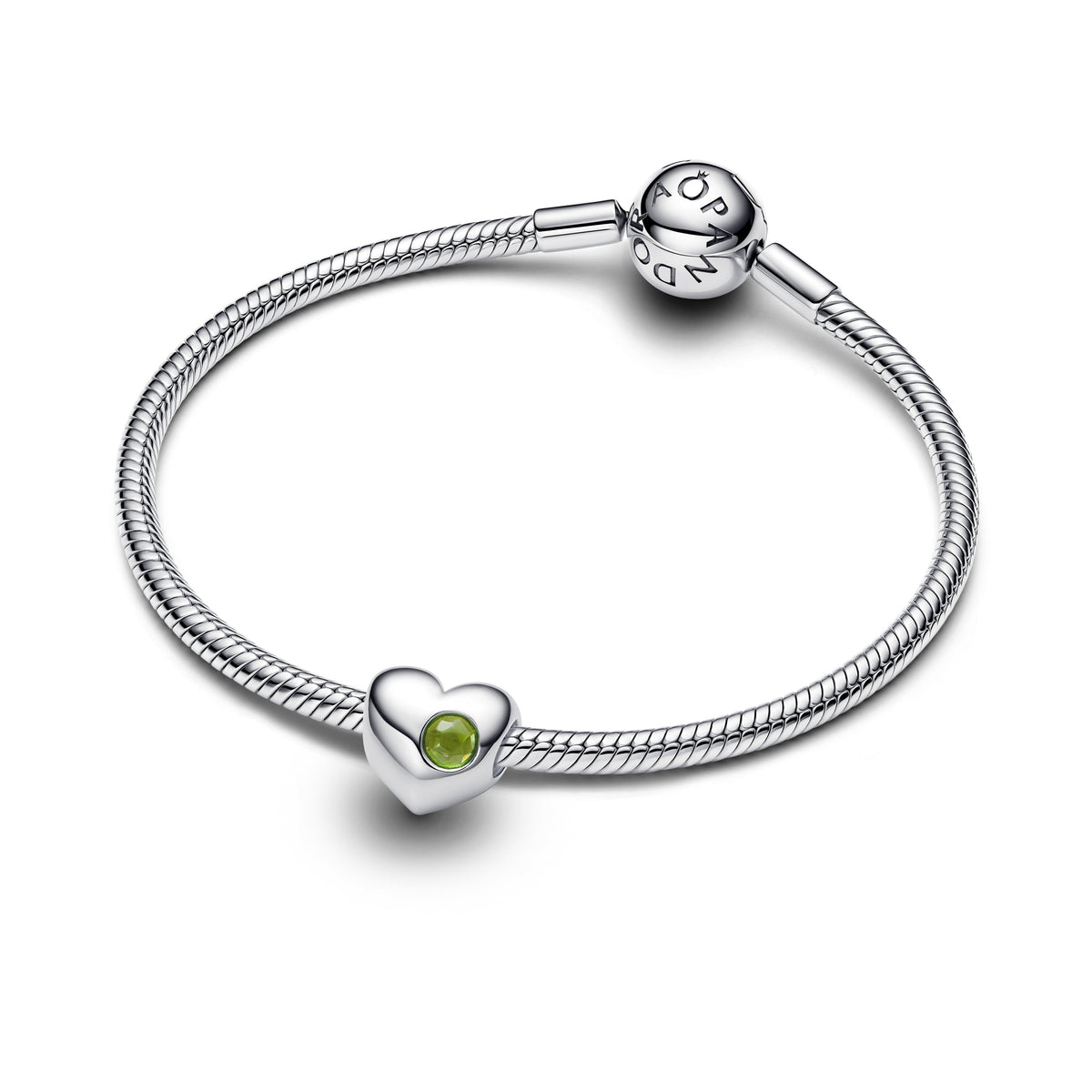 Pandora Ring Featuring Engravable Spring Green Stone Heart
