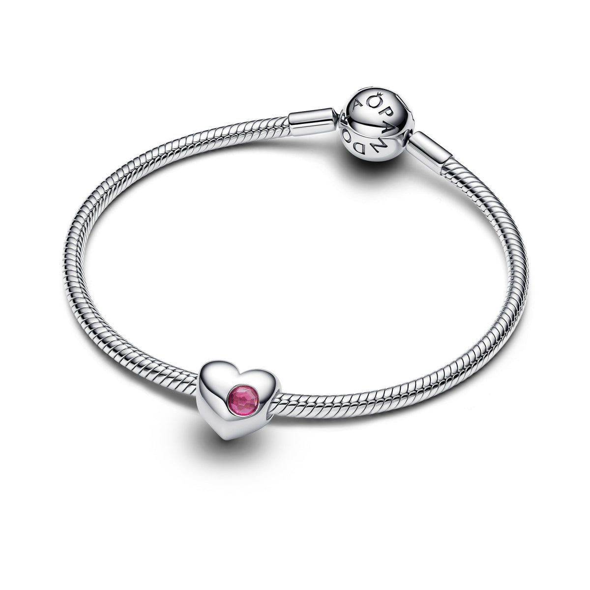 Pandora Charm Featuring Engravable Pink Stone Heart