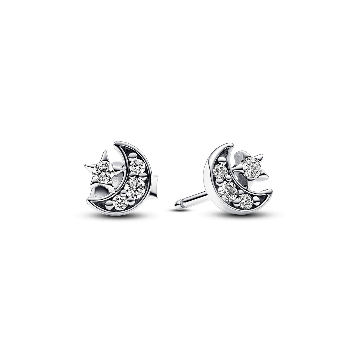 Sparkling Moon & Star Stud Earrings