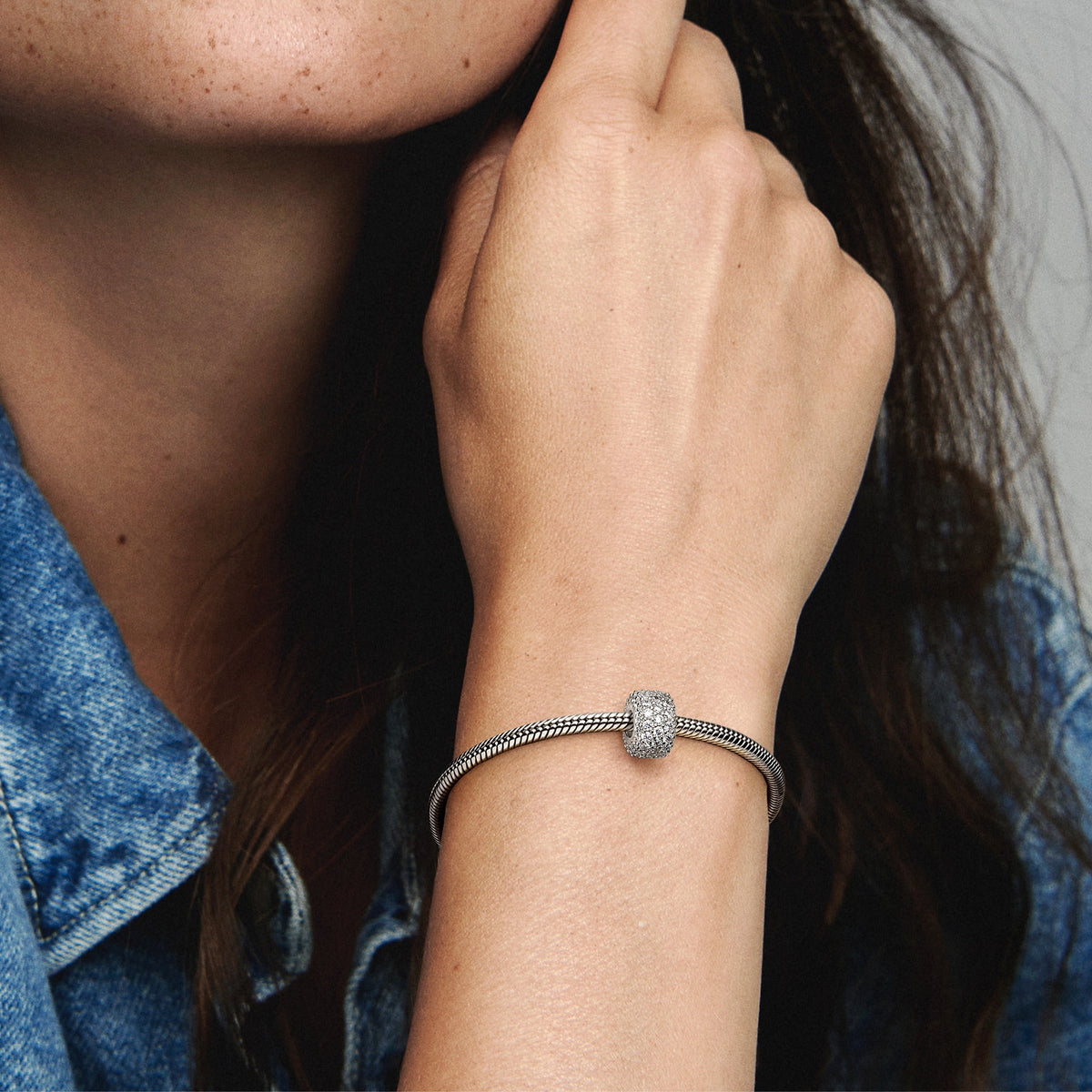 Pandora Charm Featuring Sparkling Pavé Triple-row
