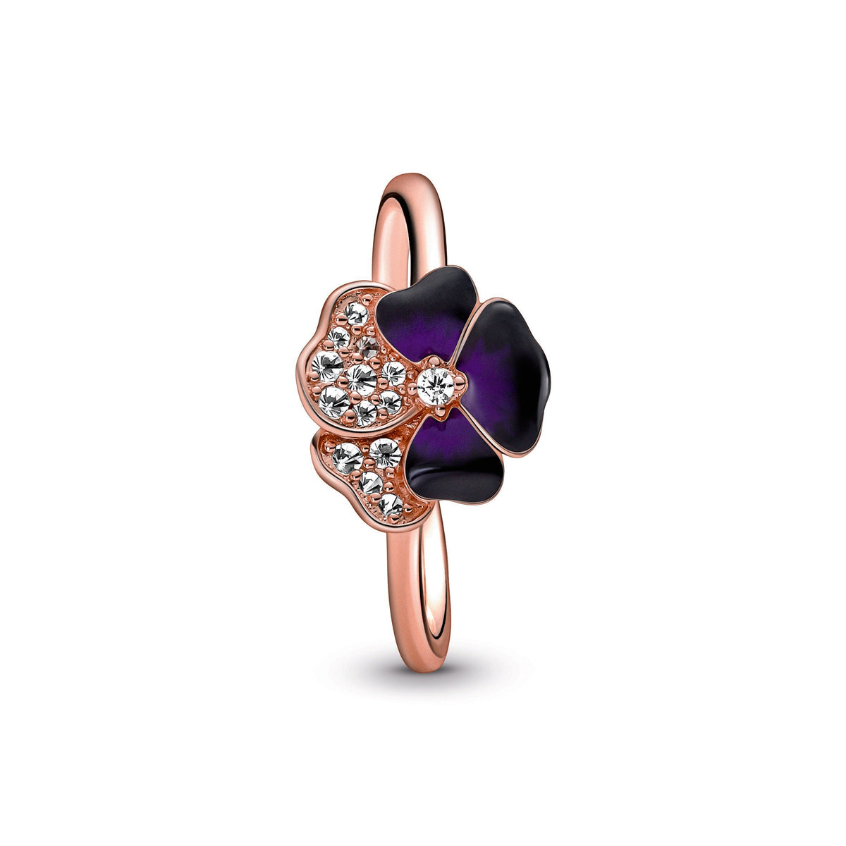 Pandora Ring Featuring Deep Purple Pansy Flower