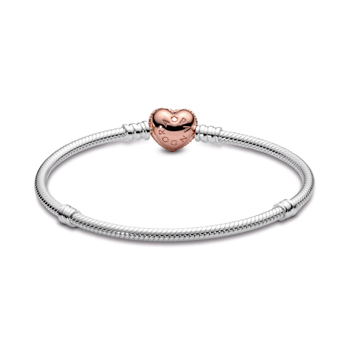 Pandora Bracelet Featuring Moments Pavé Heart Clasp Snake Chain