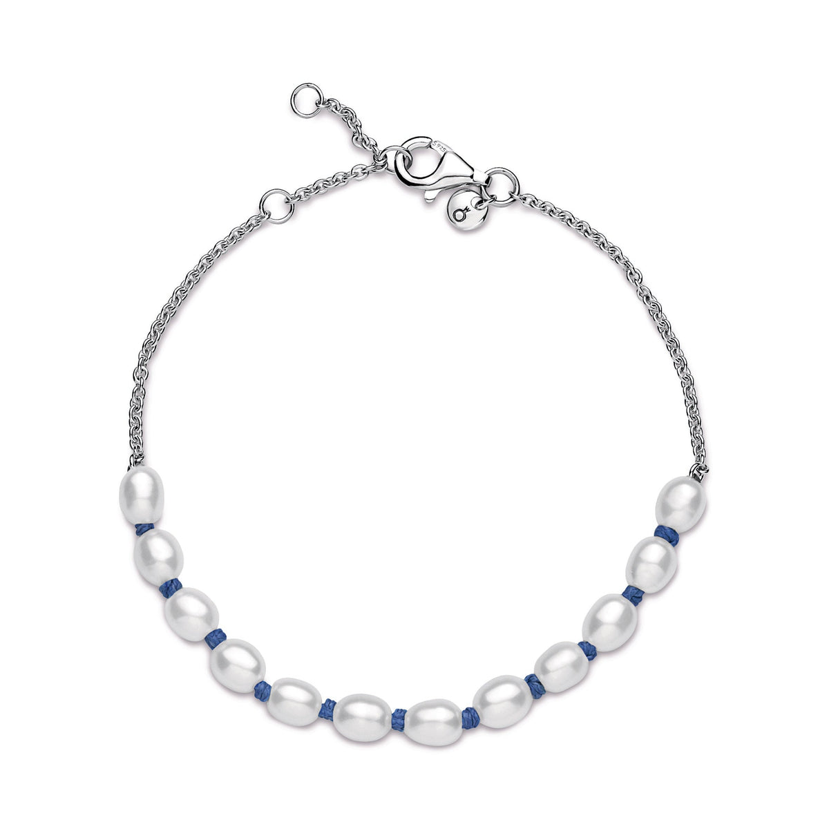 Pandora Bracelet Featuring Freshwater Cultured Pearl Blue Cord Chain