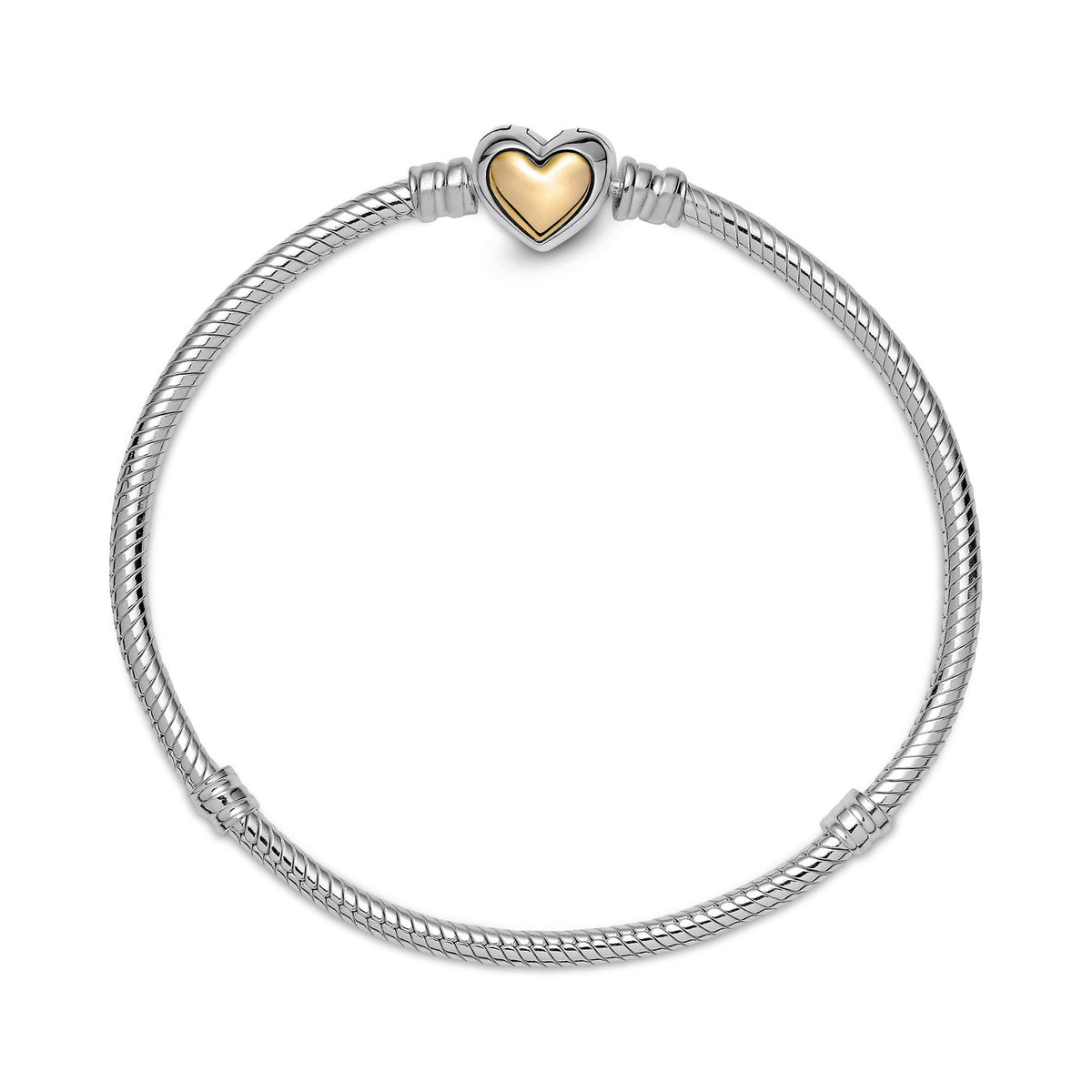 Pandora Bracelet Featuring Domed Golden Heart Clasp Snake Chain