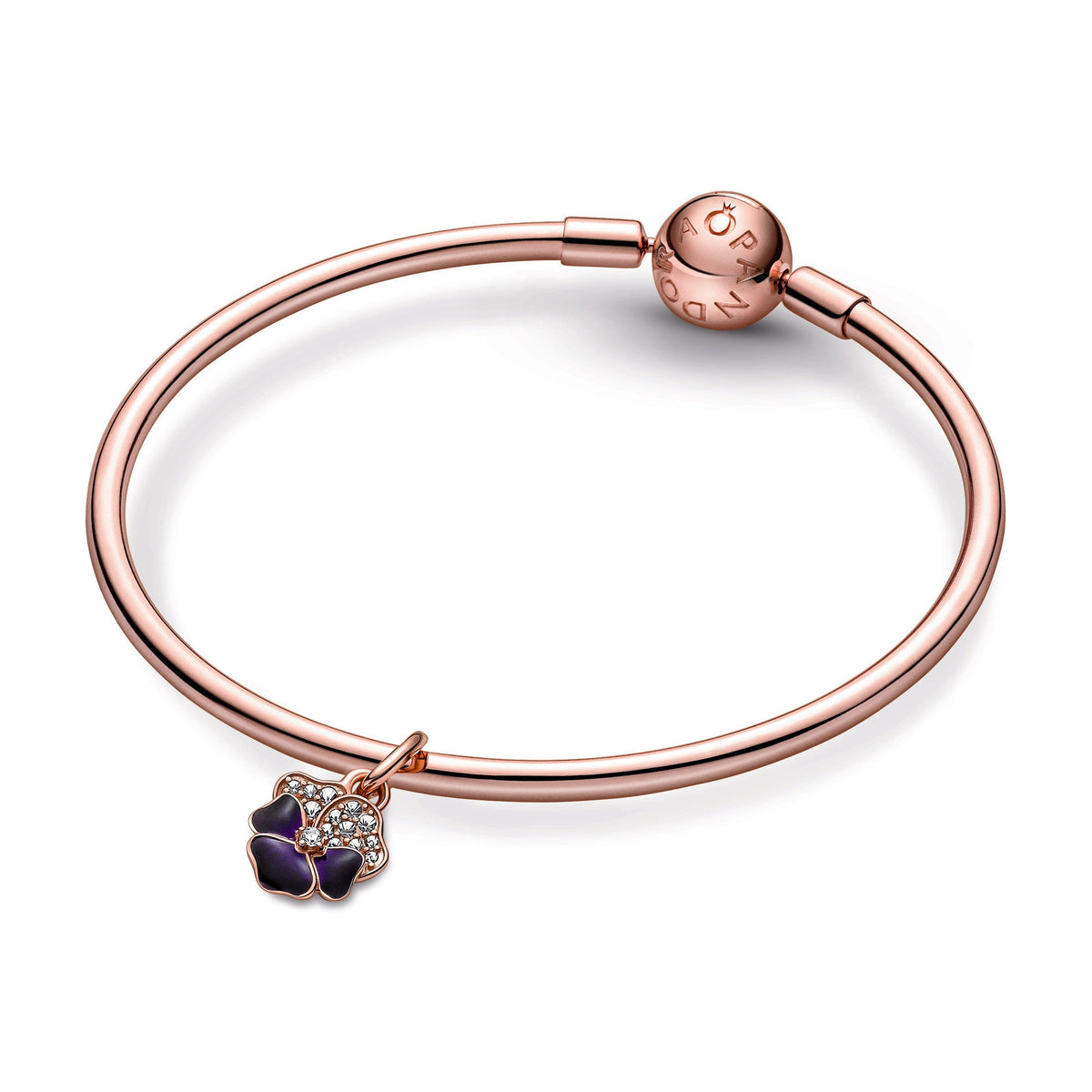 Pandora Charm Featuring Deep Purple Pansy Flower Dangle