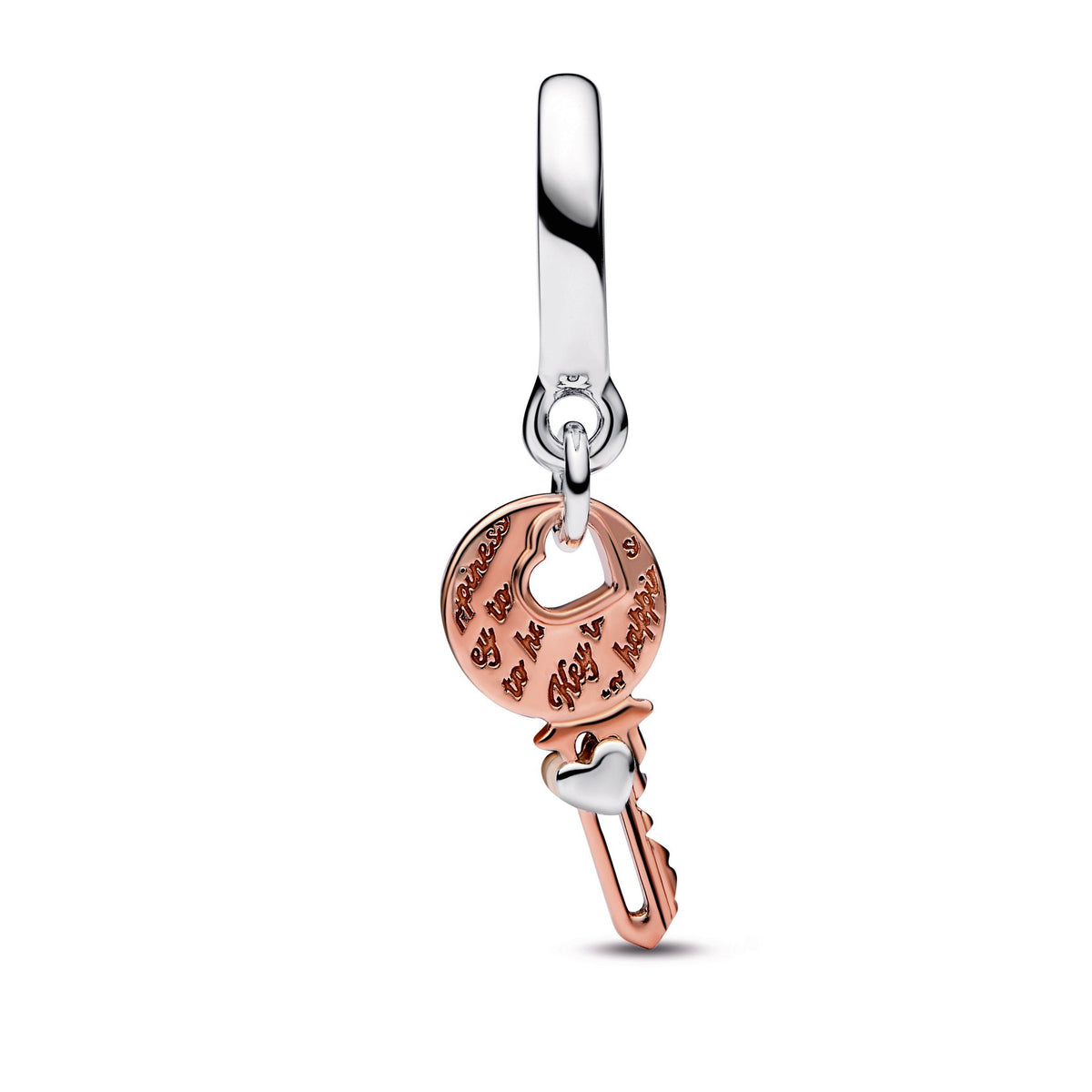 Pandora Charm Featuring Two-tone key & Sliding Heart Dangle