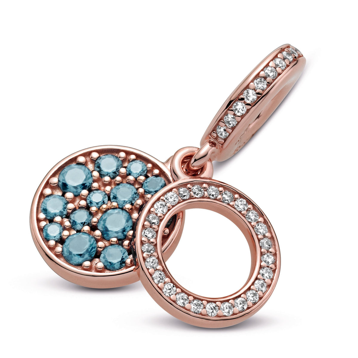 Pandora Charm Featuring Sparkling Light Blue Disc Double Dangle