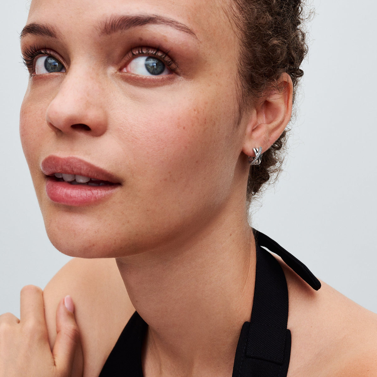Pandora Earrings Featuring Crossover Pavé Hoop