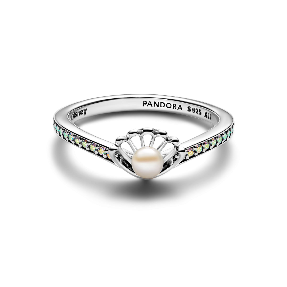 Pandora Ring Featuring Disney Princess Ariel Shell Treated Freshwater Cultured Pearl