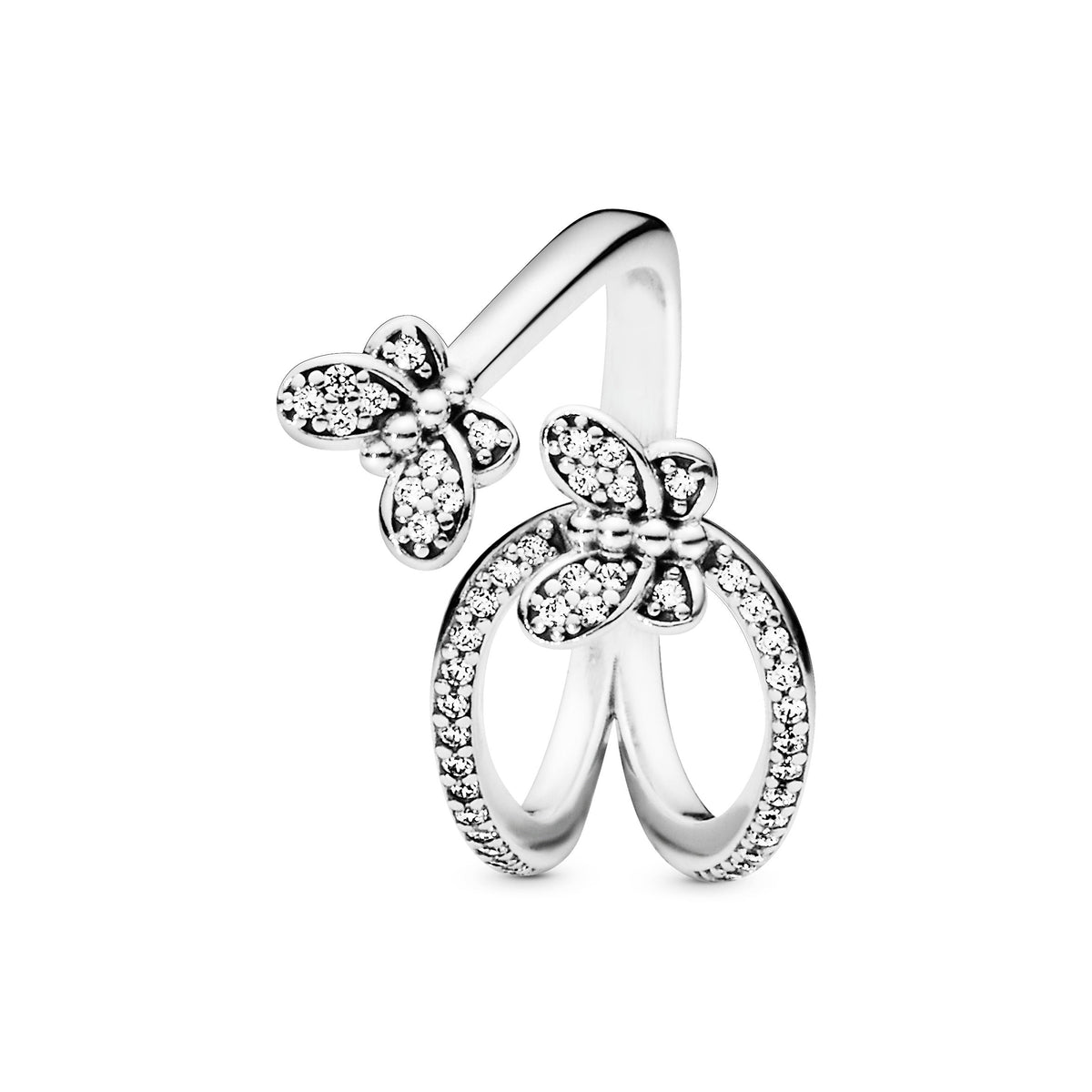 Pandora Ring Featuring Sparkling Butterfly Open