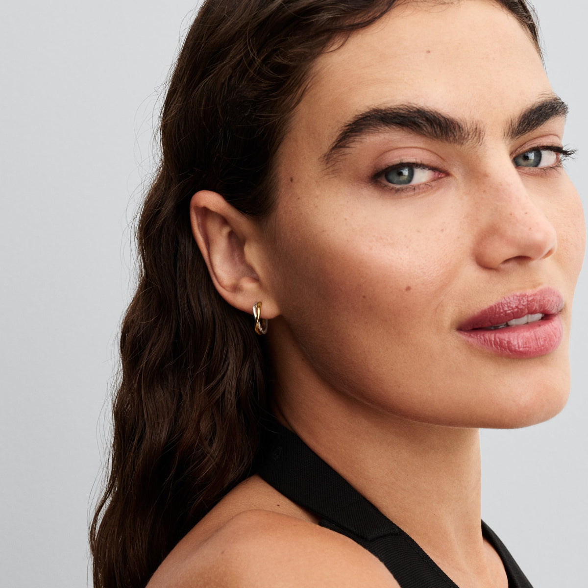 Pandora Earrings Featuring Organically Shaped Two-tone Open Hoop