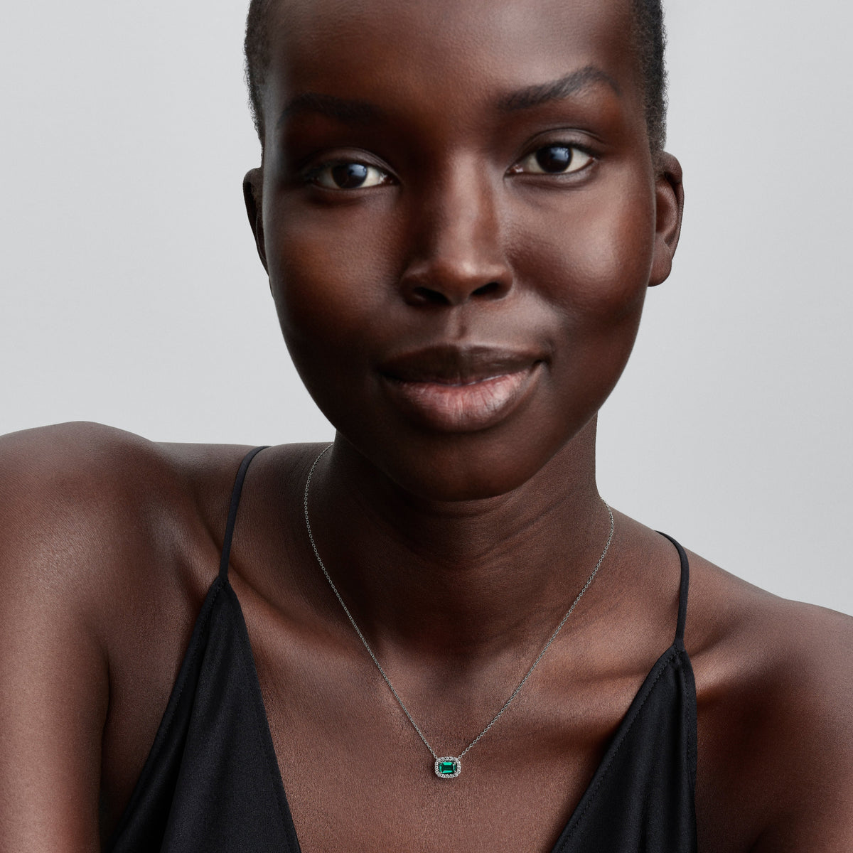 Pandora Necklace Featuring Rectangular Sparkling Green Halo