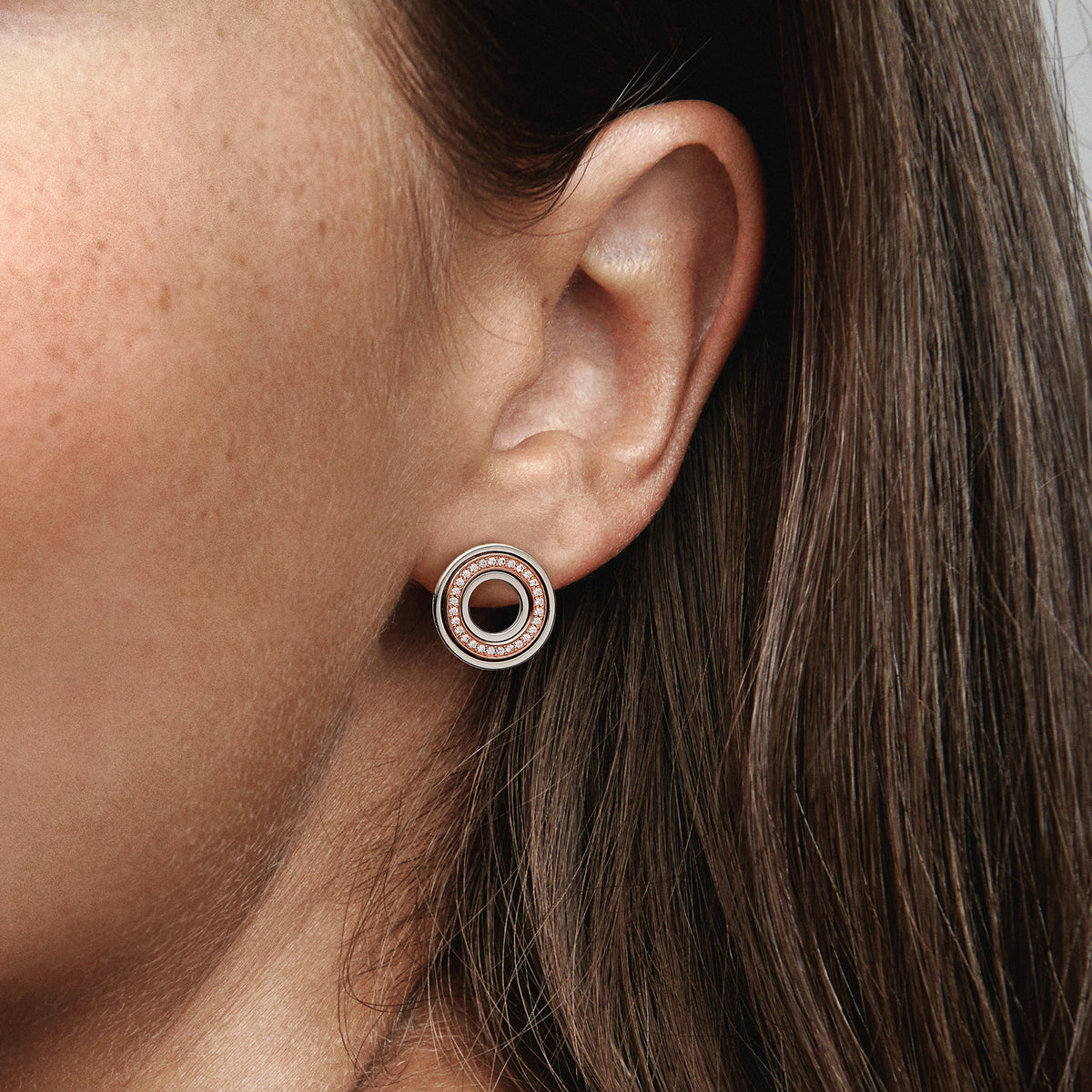 Pandora Earrings Featuring Signature Two tone Logo & Pavé Stud