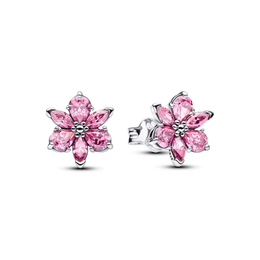 Herbarium Sparkling Pink Flower Stud Earrings