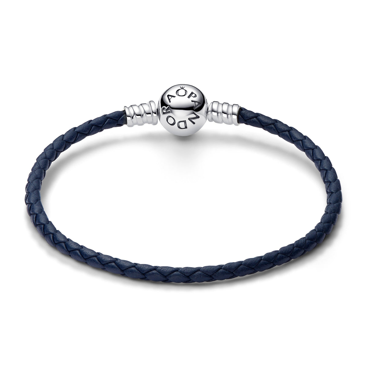 Pandora Bracelet Featuring Moments Round Clasp Blue Braided Leather