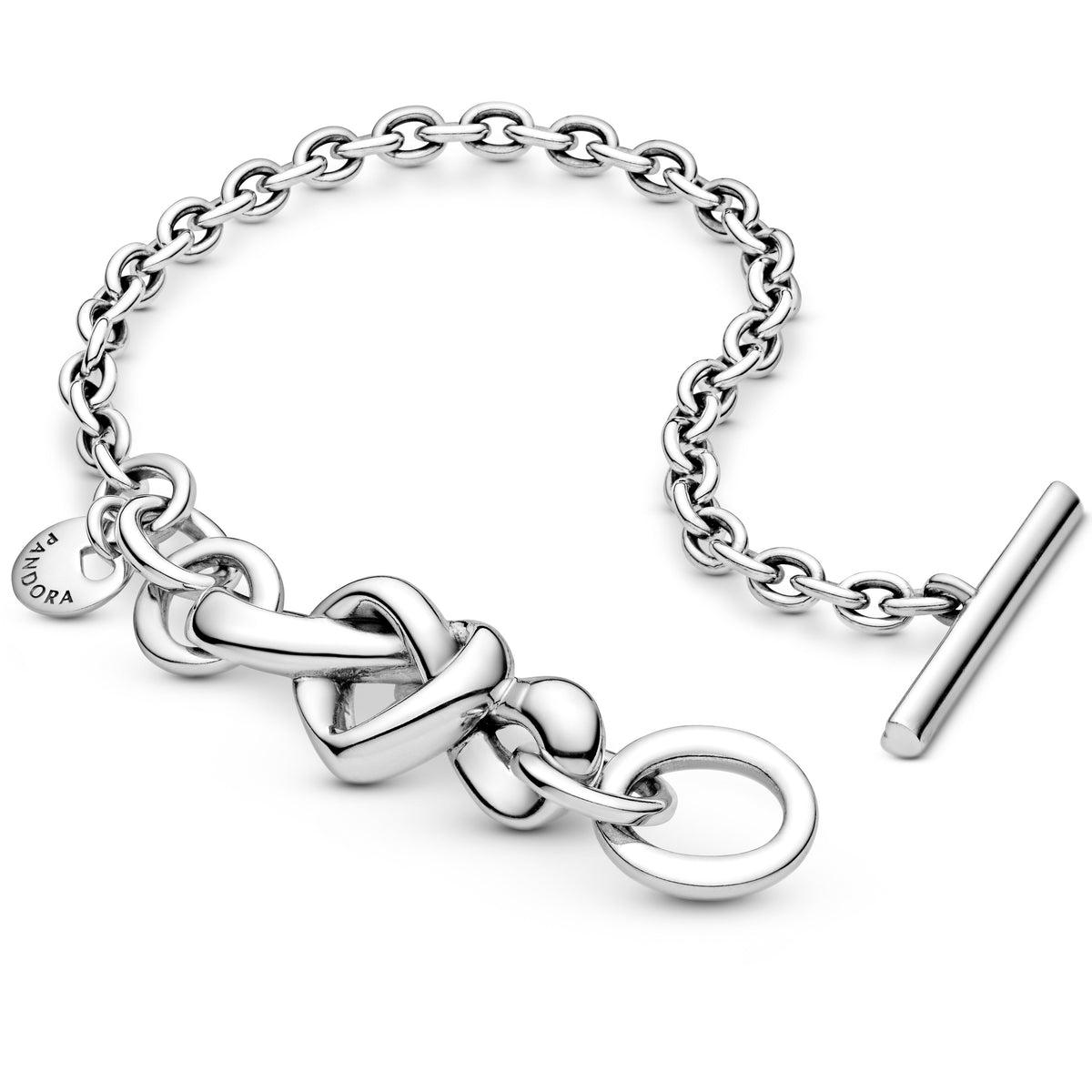 Pandora Bracelet Featuring Knotted Heart T-Bar