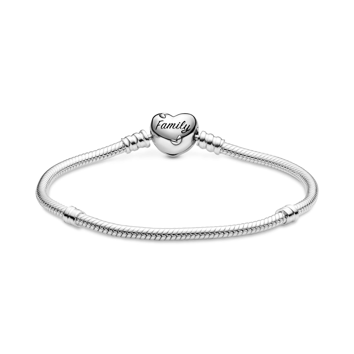 Pandora Bracelet Featuring Moments Family Tree Heart Clasp Snake Chain
