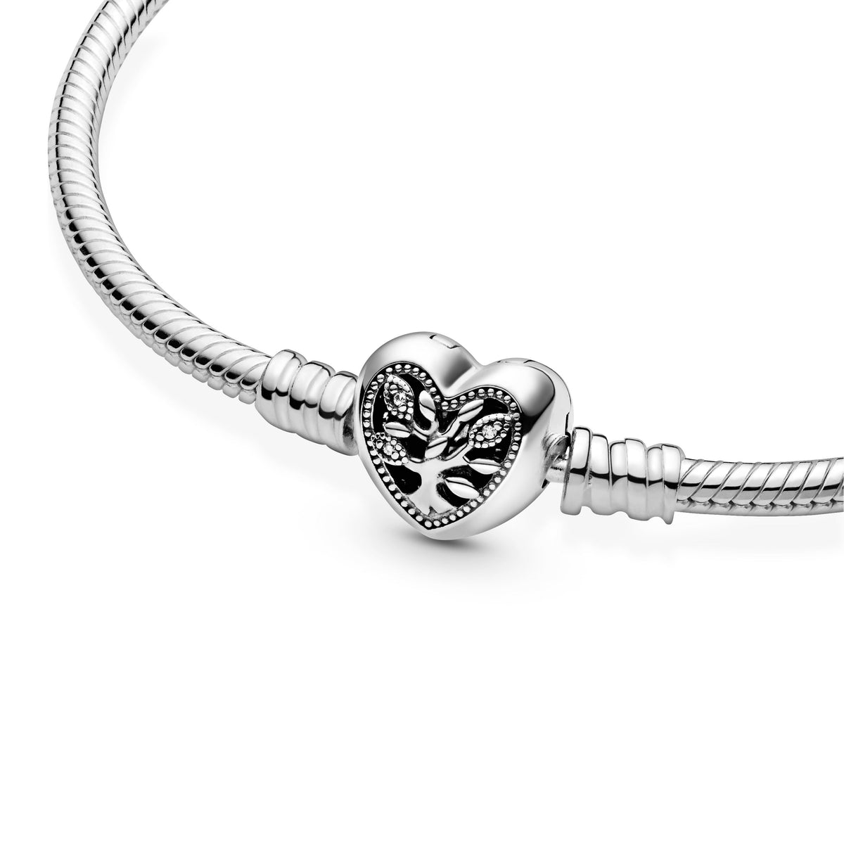 Pandora Bracelet Featuring Moments Family Tree Heart Clasp Snake Chain