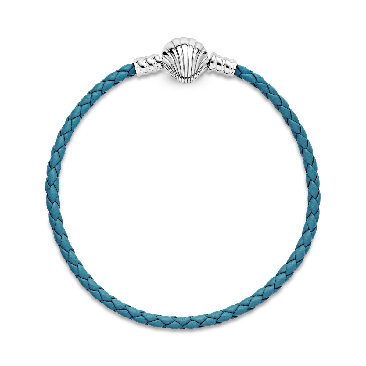Pandora Bracelet Featuring Moments Seashell Clasp Turquoise Braided Leather